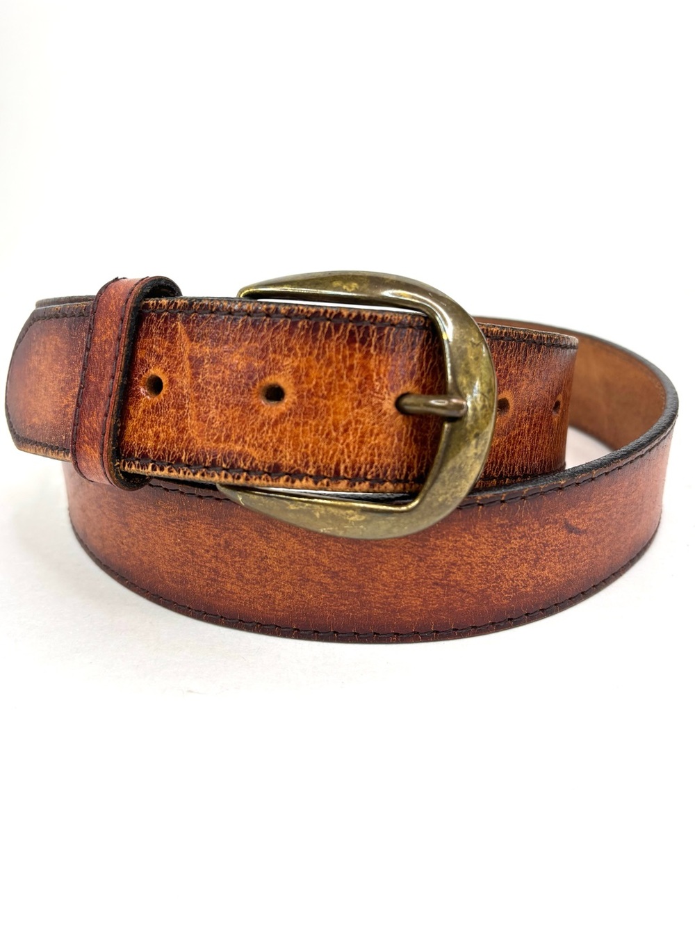 Artisan Rustic Men’s Brown Leather Belt Brass Buckle Eagle Leather Works 38